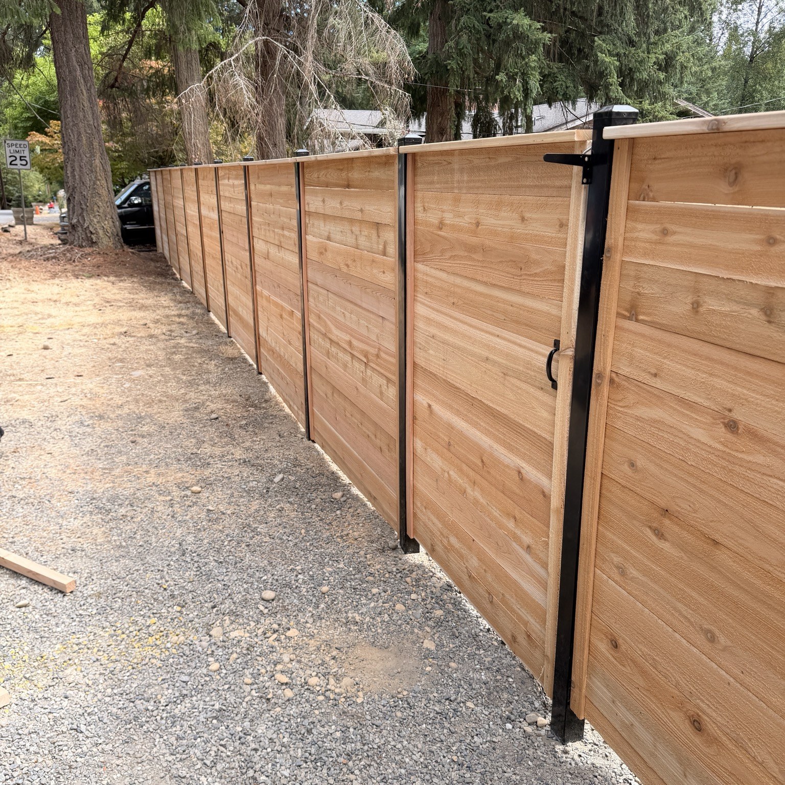 Horizontal cedar fence and matching gate