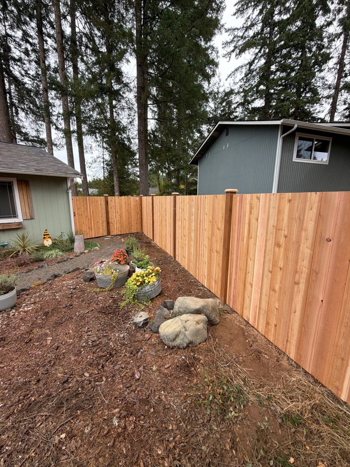 Cedar fence and gate with wood posts